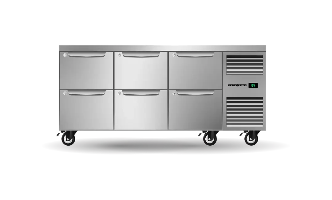 Six Drawer, Three Bay, Underbench GN 1/1, Right Hand Fridge