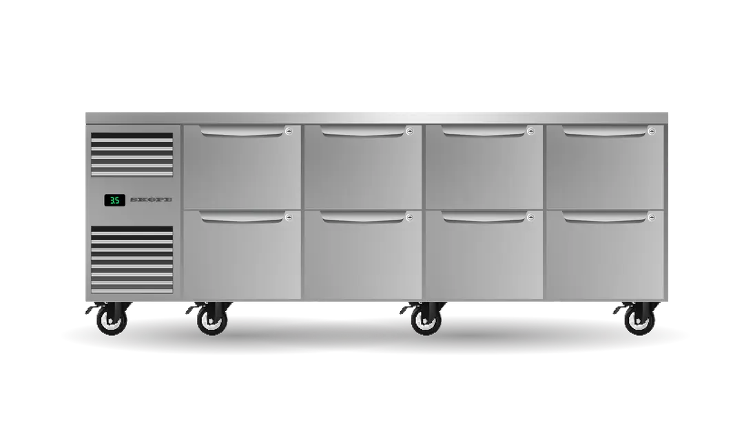 Eight Drawer, Four Bay, Underbench GN1/1 Fridge